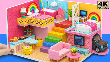 Make Cute Pink Simple House - Loft Bedroom, Cozy Kitchen & Mini Garage Car ✨ DIY Miniature Dollhouse