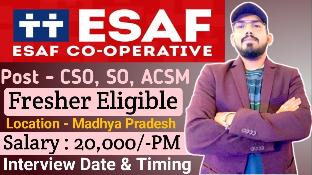 ESAF co-operative hiring freshers - walk in interview - 12th pass ...
