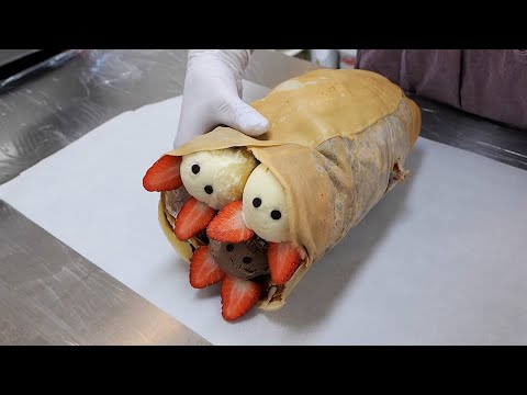 taille incroyable! crêpe à la crème glacée aux fruits géant - coréen nourriture de rue