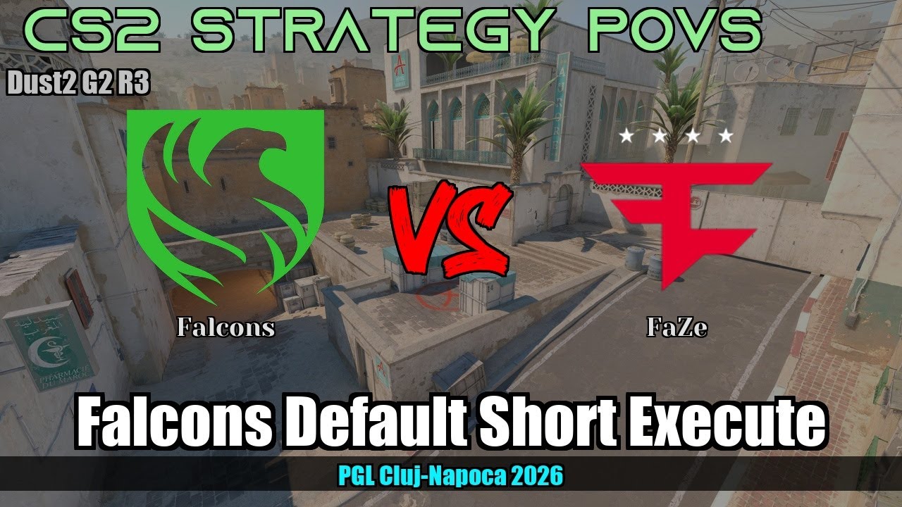 Falcons Default Short Execute - Dust2 G2R3 | Falcons | PGL Cluj-Napoca 2026