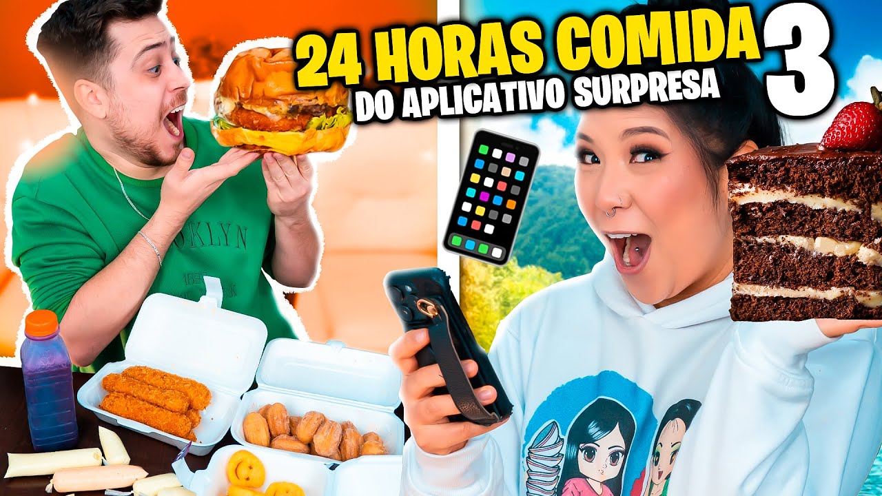 24 HORAS só COMENDO COMIDA DO APLICATIVO SURPRESA 3! Jeru e Cheru