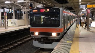 E231系MU39編成がむさしの号として国立を発車するシーン