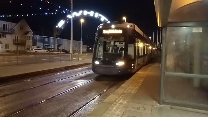 Tram arrives at star gate tram stop this evening.2.12.25.