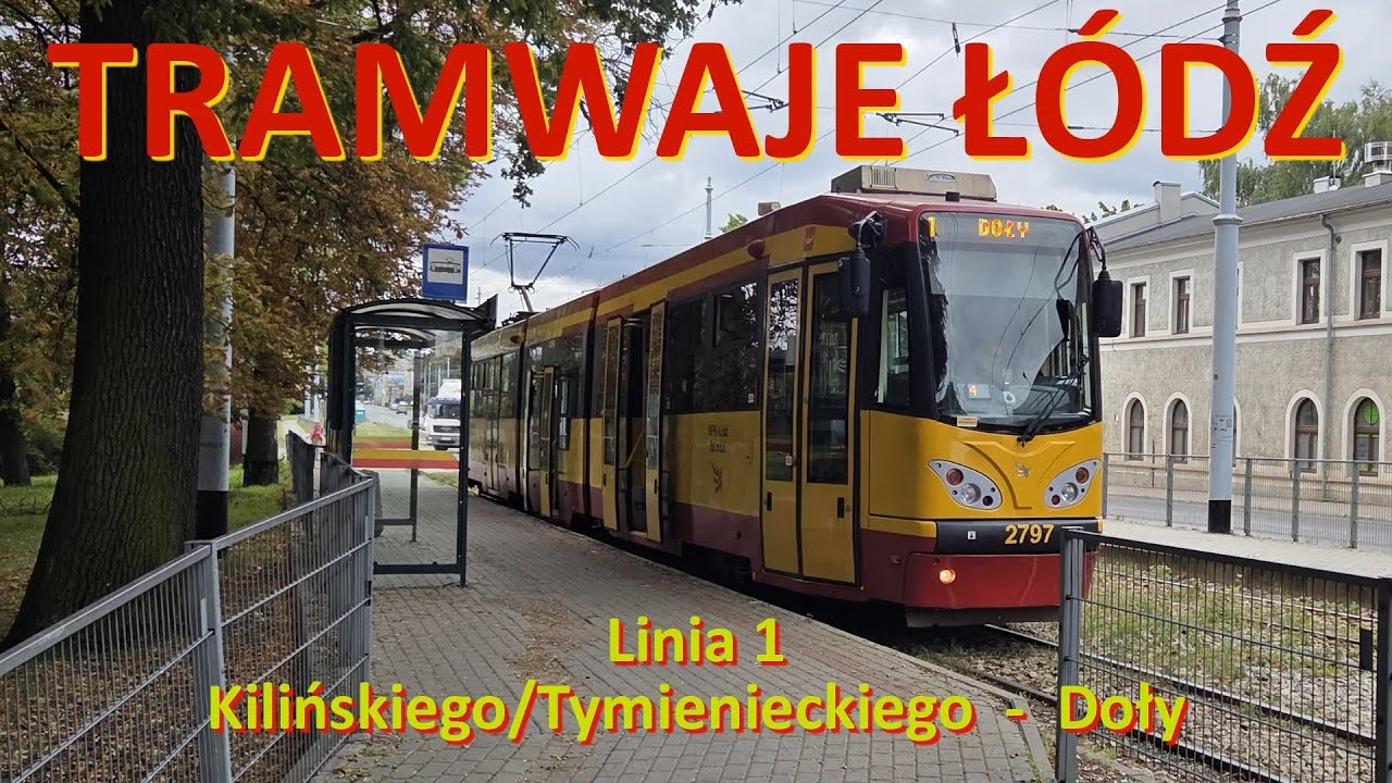 Tramwaje Łódź. Linia 1 Kilińskiego/Tymienieckiego - Doły./Tram line 1 in Łódź (Poland). Entire route