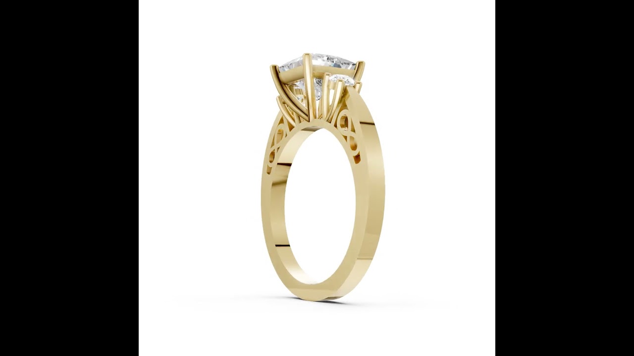 Three-Stone Princess Cut Diamond With Filigree Infinity Band Ring