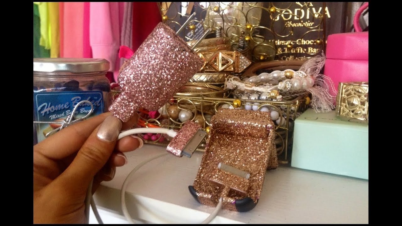 ♡How To Bedazzle Your Phone Case, Charger Or Cord♡Glitter Glam DIY♡ YouTube