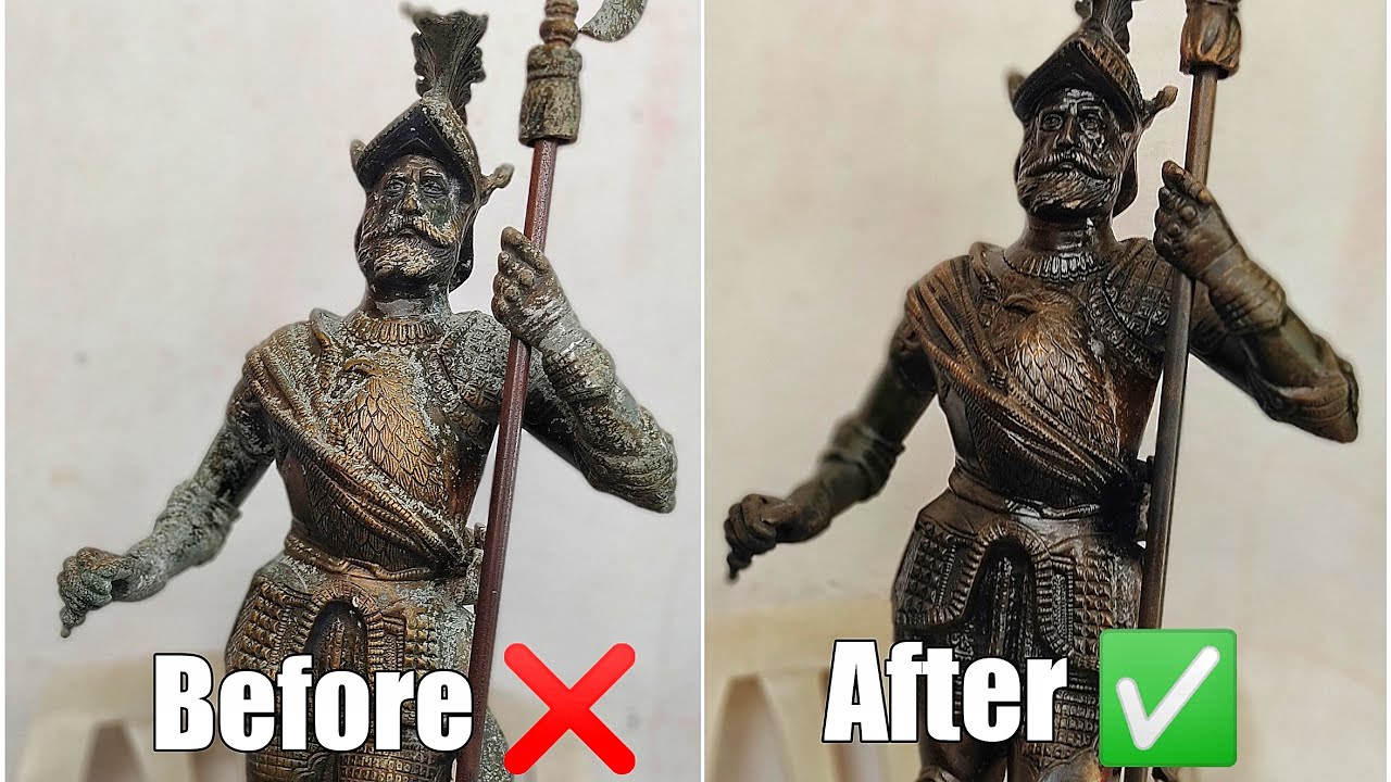 Antique brass effect paint on metal with black  spray paint  of a Medieval Knight (DIY)