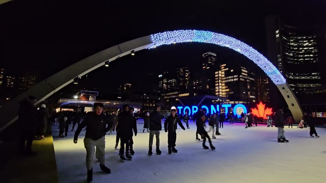 Waking on streets of Toronto | Eaton Centre to Nathan Philip square | Ice skating in Toronto