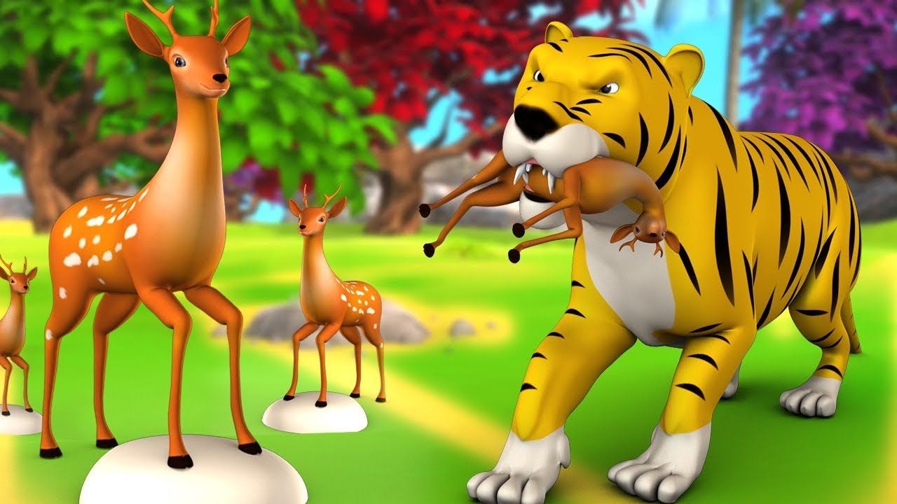       Crazy Tiger and Deer Story  3D Moral Panchatantra Stories Fairy Tales in Hindi