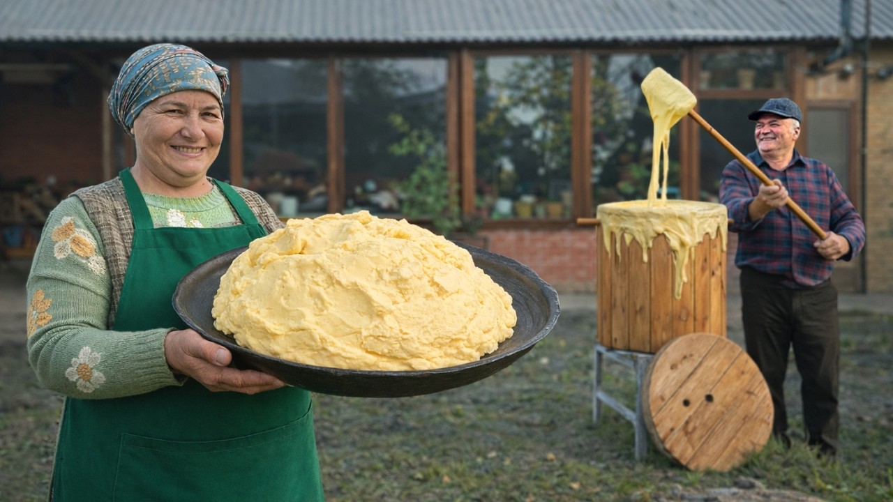 Old Village Butter Making in a Wooden Barrel – You’ll Be Amazed!