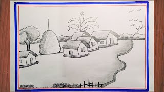 How to draw scenery a village drawing