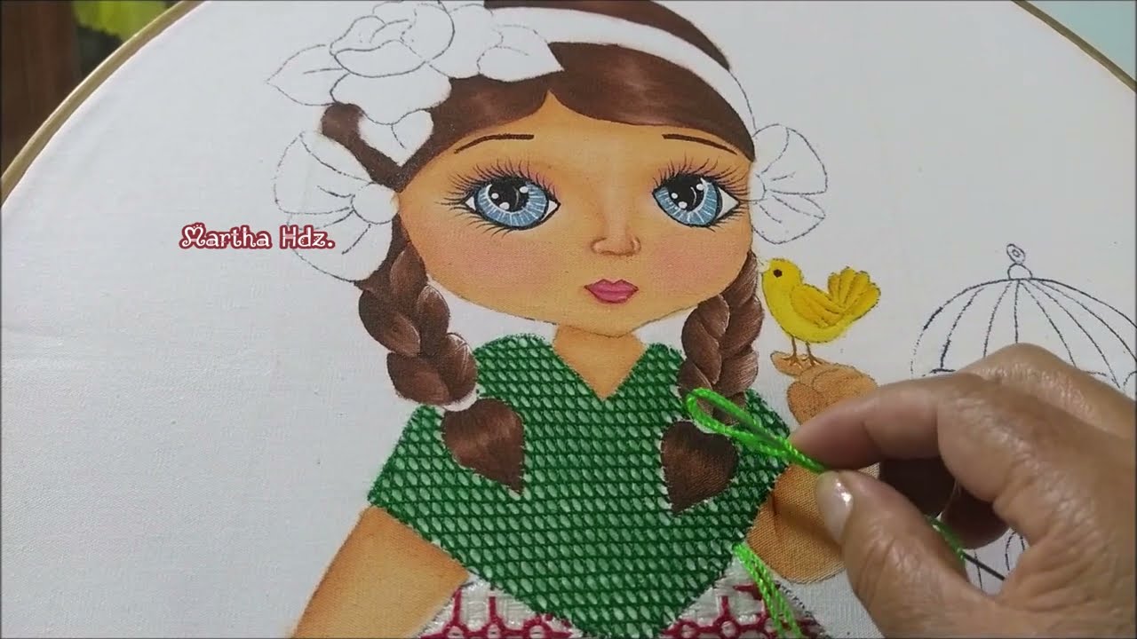 Bordado Fantasía Chal Niña de la Jaula