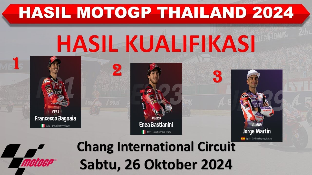 Bagnaia Pole Position │ Hasil MotoGp Thailand 2024 Hari Ini │ Hasil ...