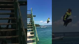 Brave Levi at 9 jumps off the split in Belize as we walk up to it 😳 😝