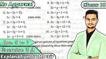 Ex 3A Q5 to Q7  Rs Aggarwal Class 10 | Linear Equation in 2 Variable| Chapter 3 | CBSE 2023 | MD Sir