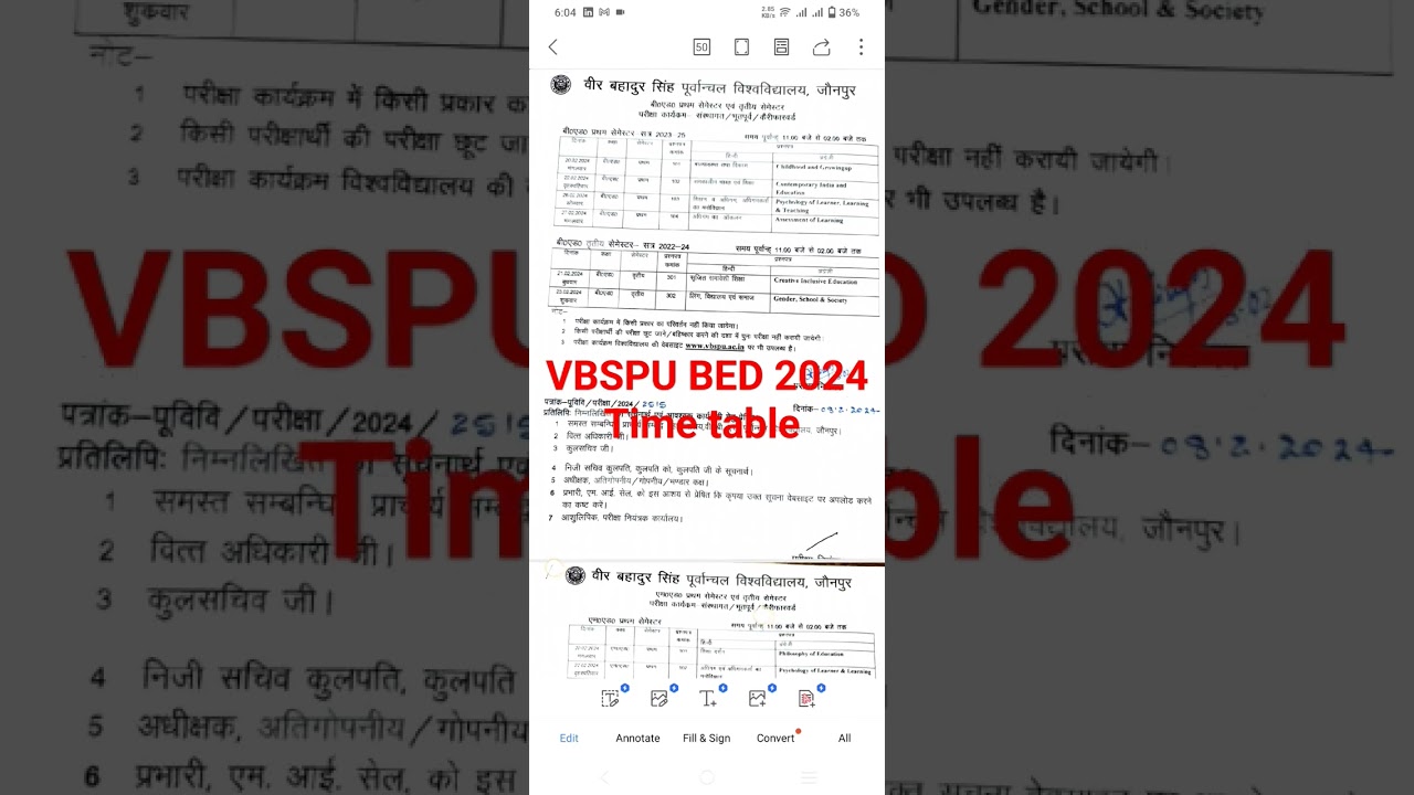 VBSPU time table 2024 1&3rd semester