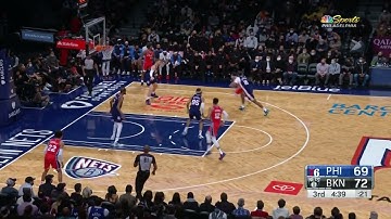 Embiid denies Harden with the chasedown block!