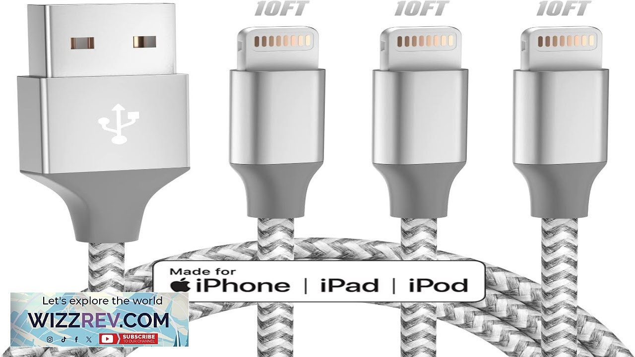 Комплект из 3 зарядных устройств для iPhone, 3 метра, сертифицированный Apple MFi, длинный кабель...