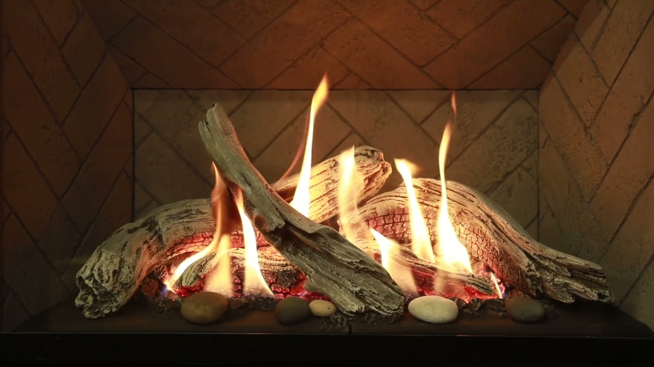 Valor H5 Gas Fireplace Driftwood Logs & Herringbone Liner YouTube