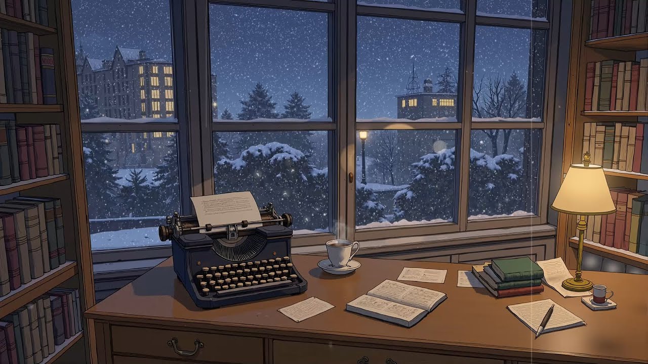 Quiet Study Room on Winter Night with Vintage Jazz 1950s - Old School Jazz & Retro Classic Vibes