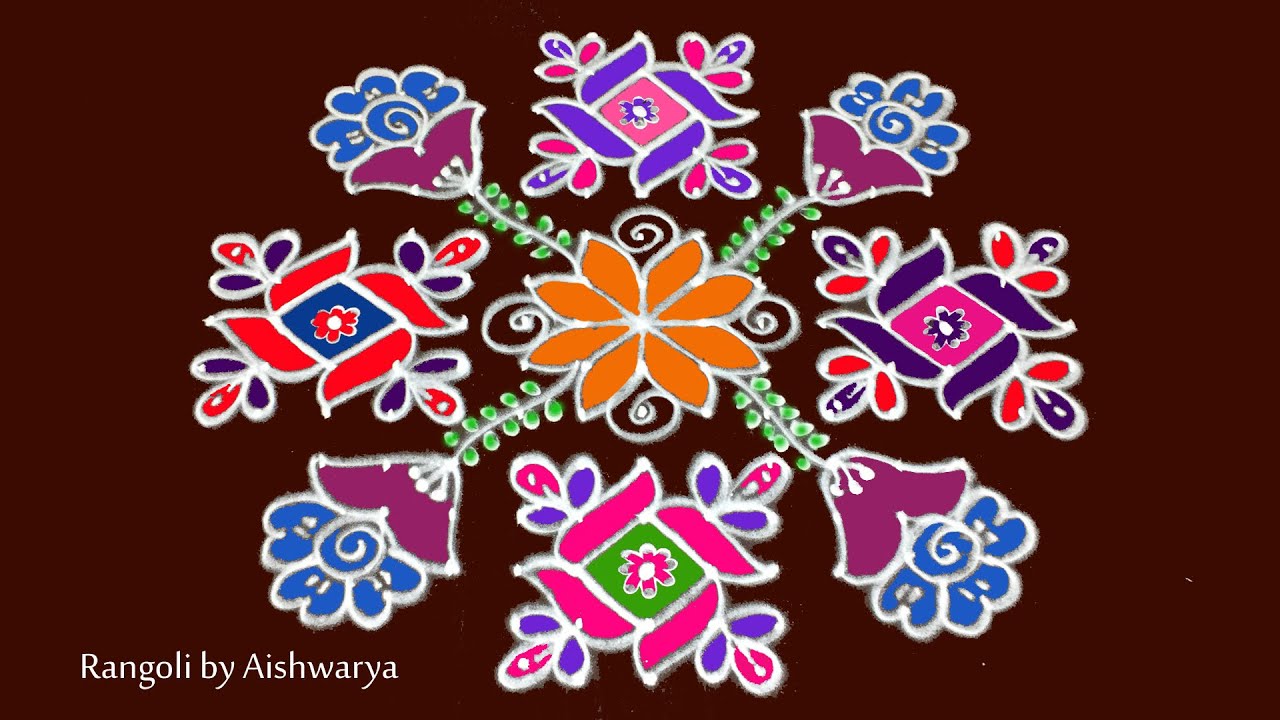 Pongal Colour Kolam With Dots 15×3