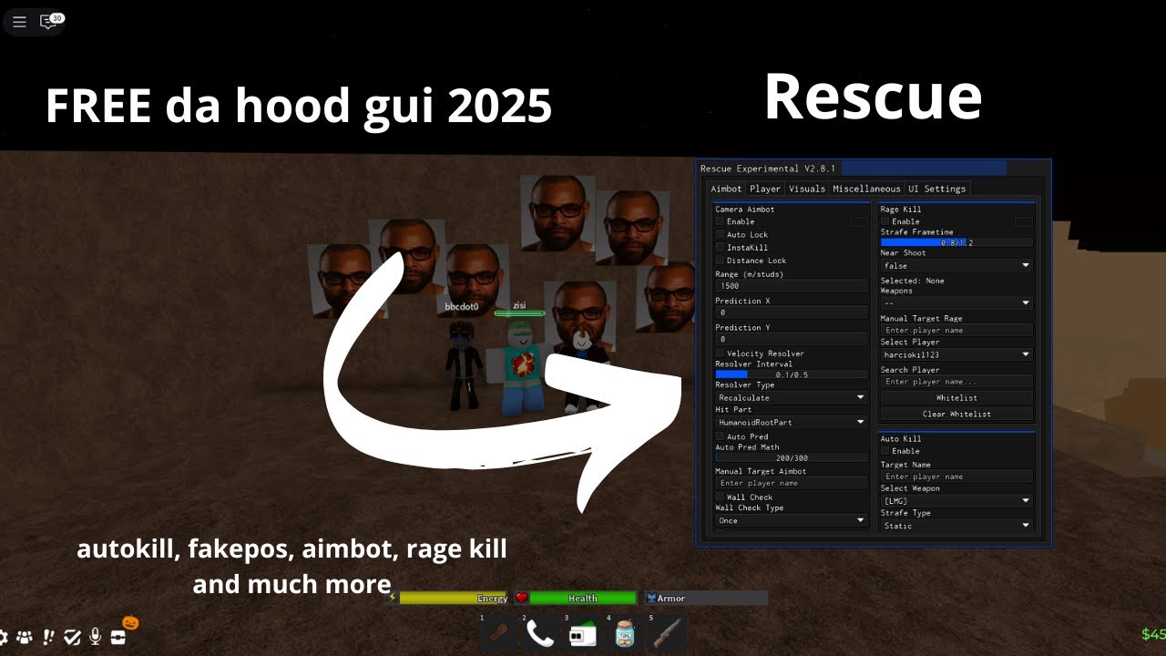 "БЕСПЛАТНЫЙ" скрипт OP da hood gui 2025, автоубийство, убийство в ярости, фальшивая позиция, аура...