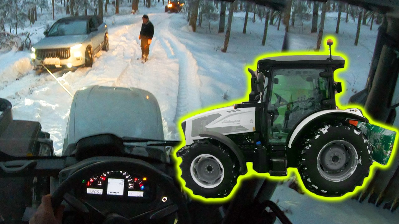 Farmers POV - Tractor Rescue - Car Stuck In Deep Snow | Lamborghini Strike 95 Trend