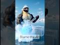 Muscular Emperor Penguin strumming an ice guitar. #shorts #ai #animalmemes #funny #penguin #guitar