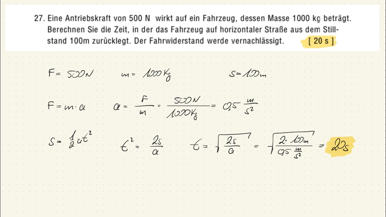 Kraft Ist Masse Mal Beschleunigung [YT059] PHYSIK ÜBUNGEN Teil 18 : Kraft / Masse / Beschleunigung - YouTube
