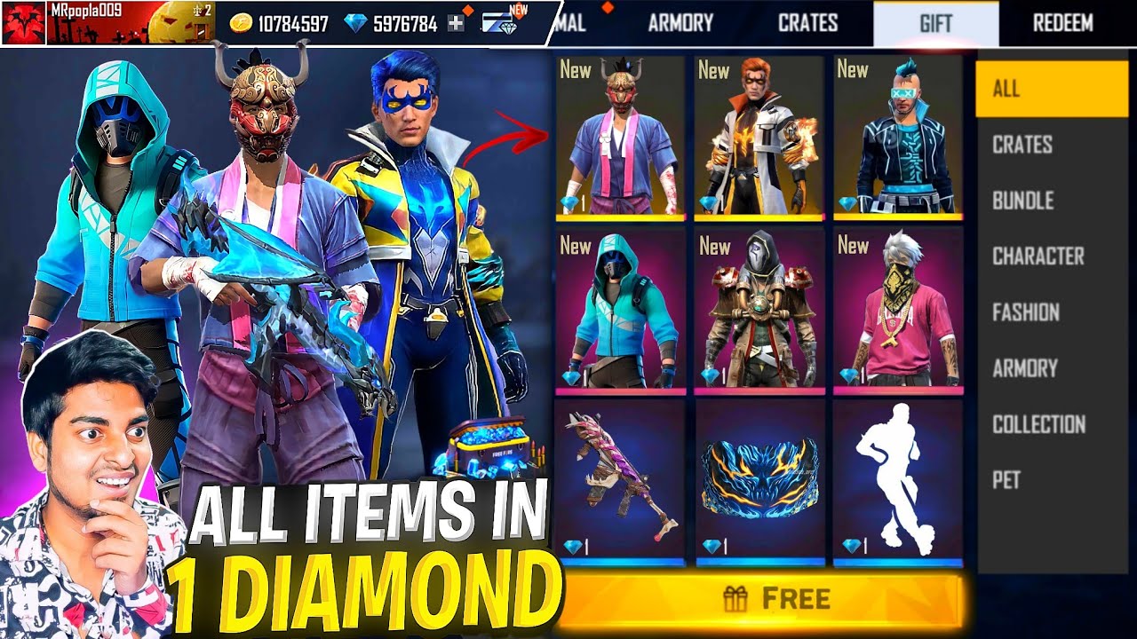 Buying All Items In 1 Diamond Huge Surprise Gift From Garena I Got Old Rare Bundles & New Emotes