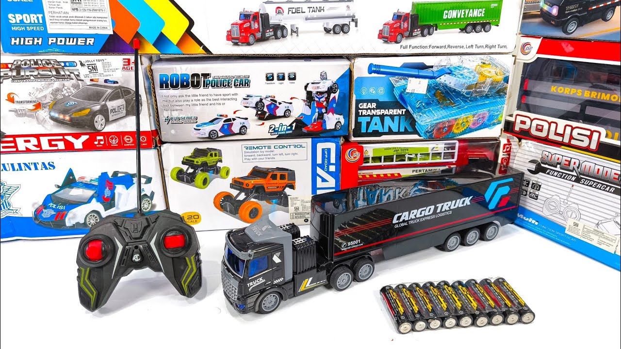 Unboxing Rc Truck Kontainer Cargo truck 1.48 scale, Rc Police Car Lalu lintas, Gear Tank