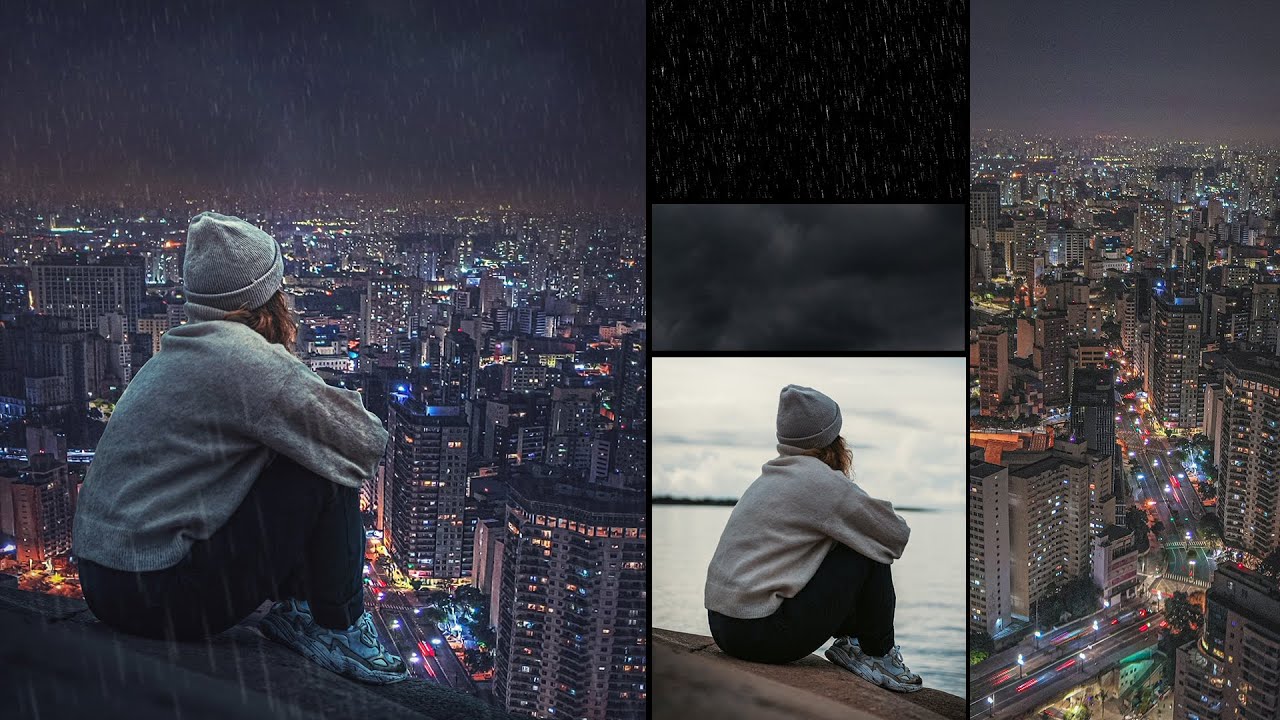 Sitting Alone [Rain Effect] Photo Manipulation Photoshop Tutorial