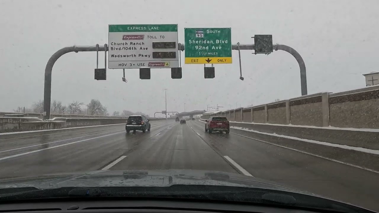 I270 and US Highway 36 to the Flatirons in a snow storm