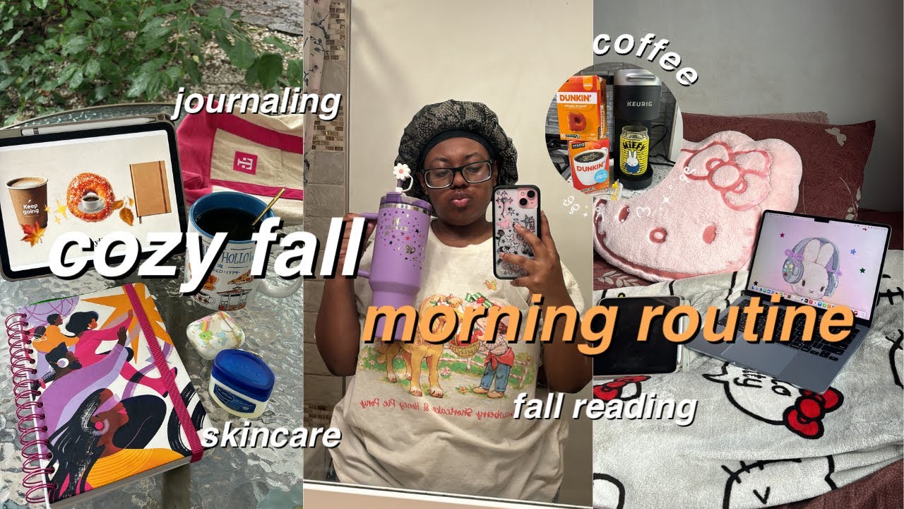 Cozy Fall Morning Routine:🍁✨☕️🍂 journaling, skincare, fall reading, and more
