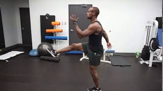 Stationary high stepping alternating sprint kicks (side view)