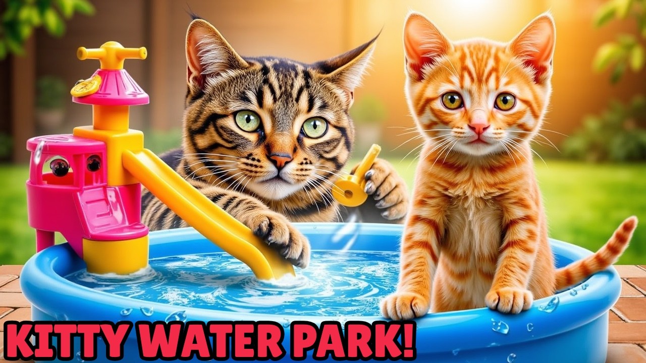 💦🐱❤️ Ginger Kitten and Mama Cat Work Together to Make a Water Park Dream Come True
