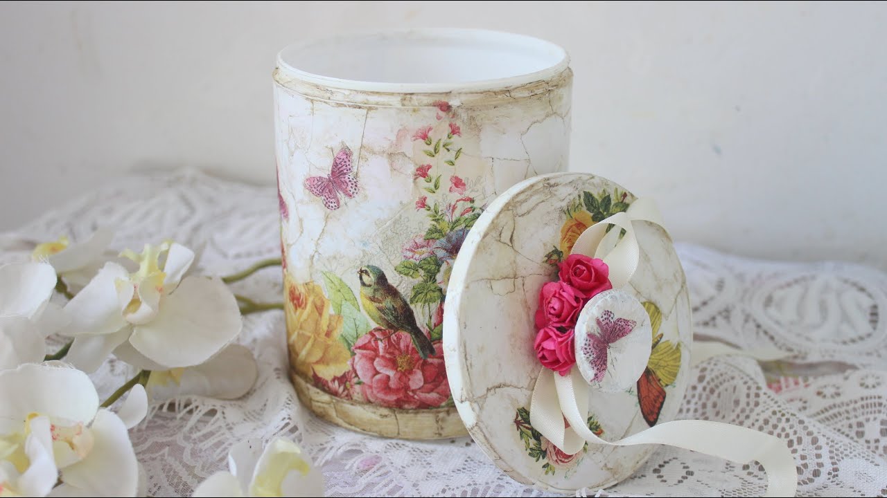 Reciclado de tarro de pintura 😃 Efecto mármol blanco 👍 Decoupage - DIY - Manualidades fáciles