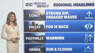 Strong rip currents and fog headline Northern and Central California forecas