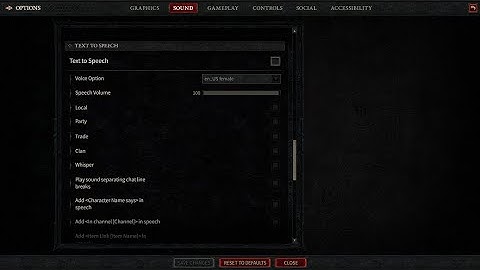 How to turn on/off text to speech from the chat text in Diablo 4