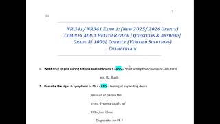 NR 341 Exam 1 – Complex Adult Health Review (2025/2026) | Questions &  Answers – Chamberlain College