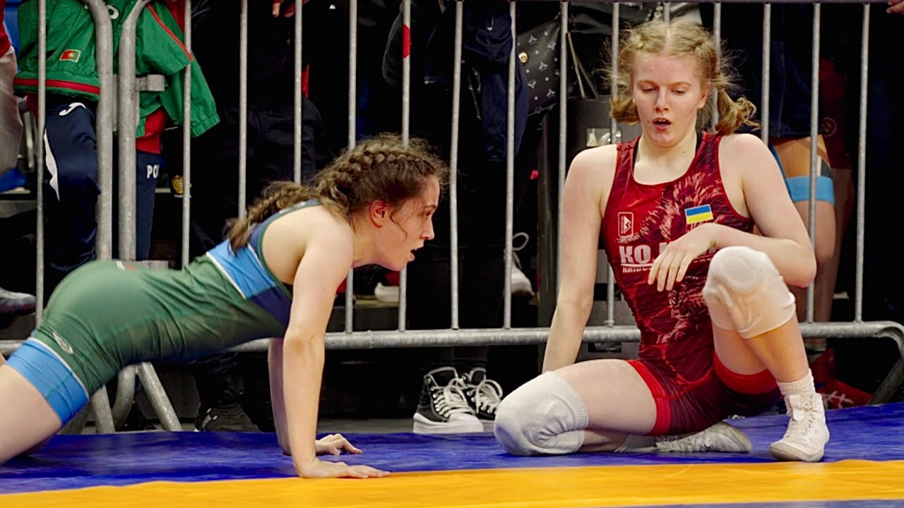 U20 Yevheniia Druzenko (UKR) vs Leticia Lourero (POR) 50kg. Women wrestling tournament. B-cam-man