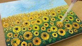 Painting Sunflower Field / Acrylic Painting / Comb and Stamp Painting Technique