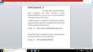 Static and Self keyword in php