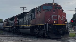 CN SD70M-2’a #’s 8016 (Thundercab) & 8898 (IPO 25) lead CN L507 north through Trenton, MI (8/22/23)