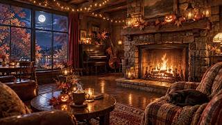 Cozy Halloween Night by the Fireplace 🎃🔥 Soft Vintage Jazz at a Little Jazz Club to Unwind