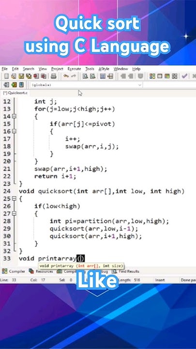 Quick sort using C Language - YouTube