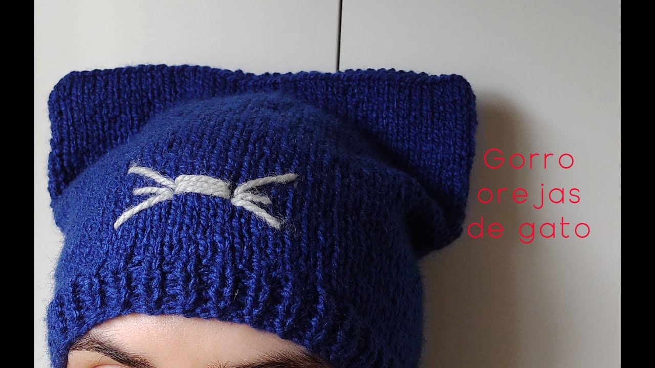 Gorro orejas de gatita a dos agujas