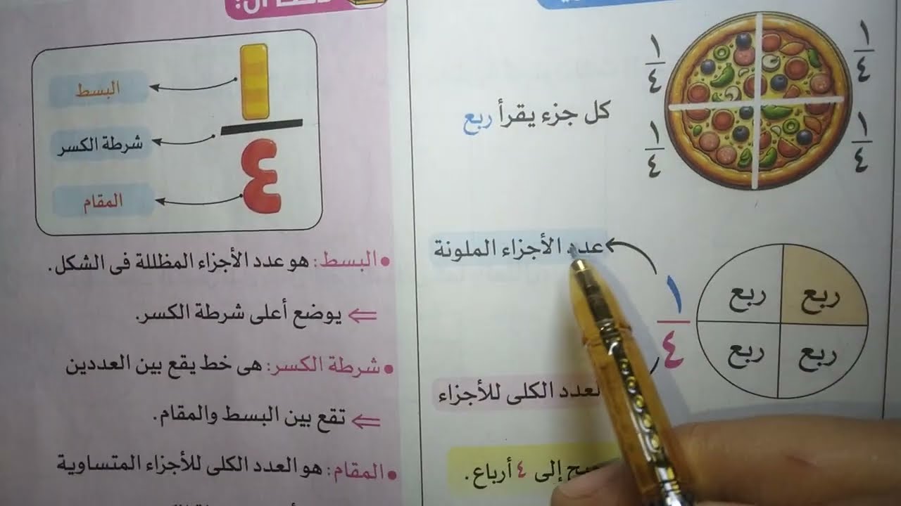 تكوين الكسور  أنصاف أثلاث وأرباع للصف الثاني ترم ثاني كتاب الأضواء حساب مس داليا