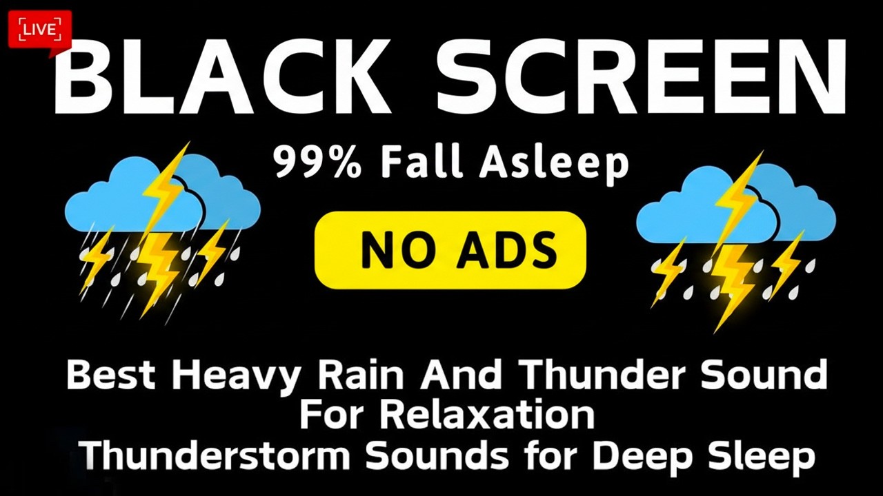 🔴 Звуки сильного дождя и грома для сна - Черный экран | Расслабляющая прямая трансляция грозы