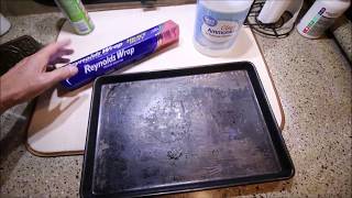 We had a baking pan with years of baked-on goodies that wouldn't wash
off. today are going to find another use for ammonia and let it do the
work us. ...